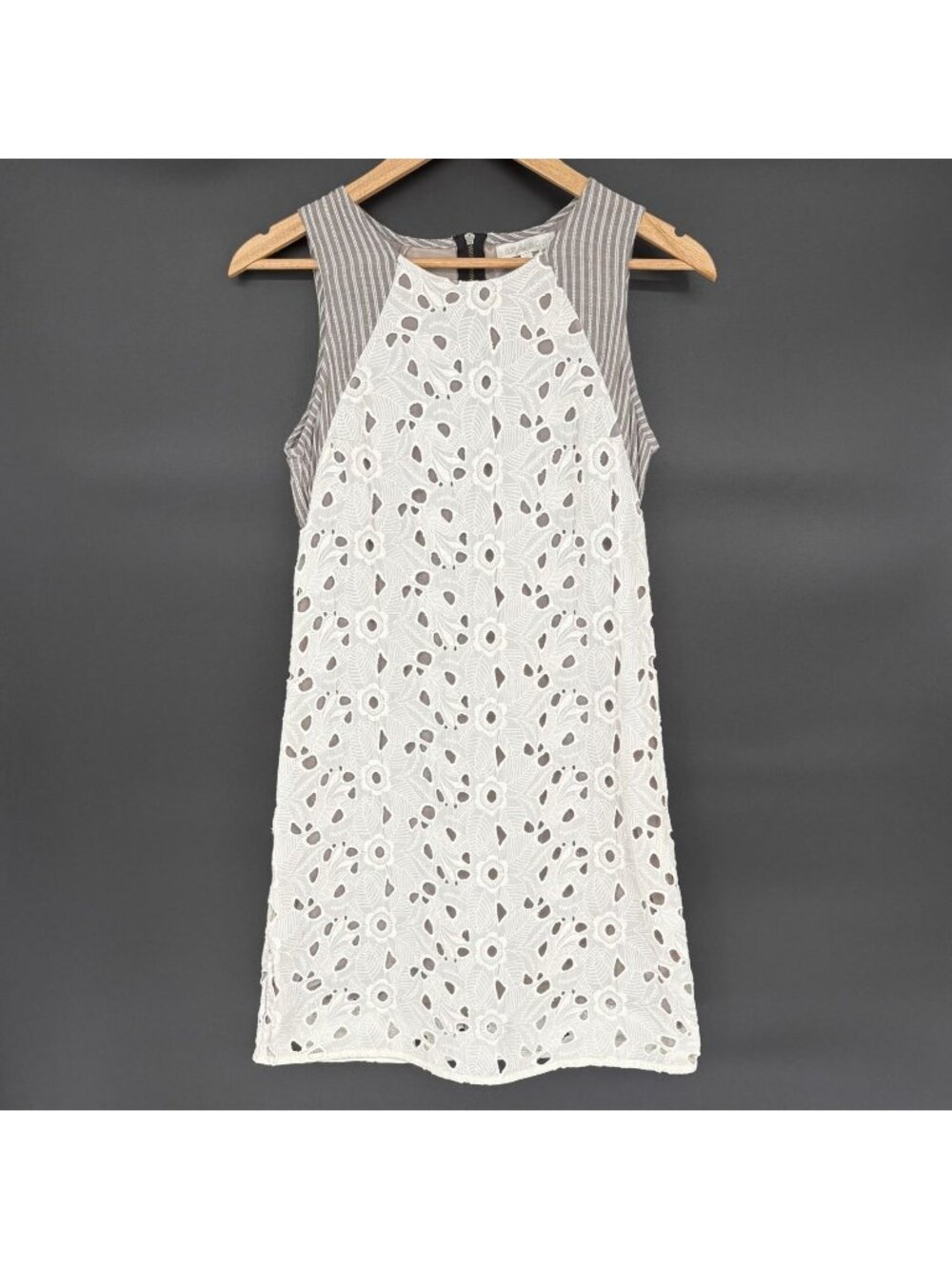 San & Soni Women's Floral Eyelet Mini Shift Dress S White  Sleeveless Boho